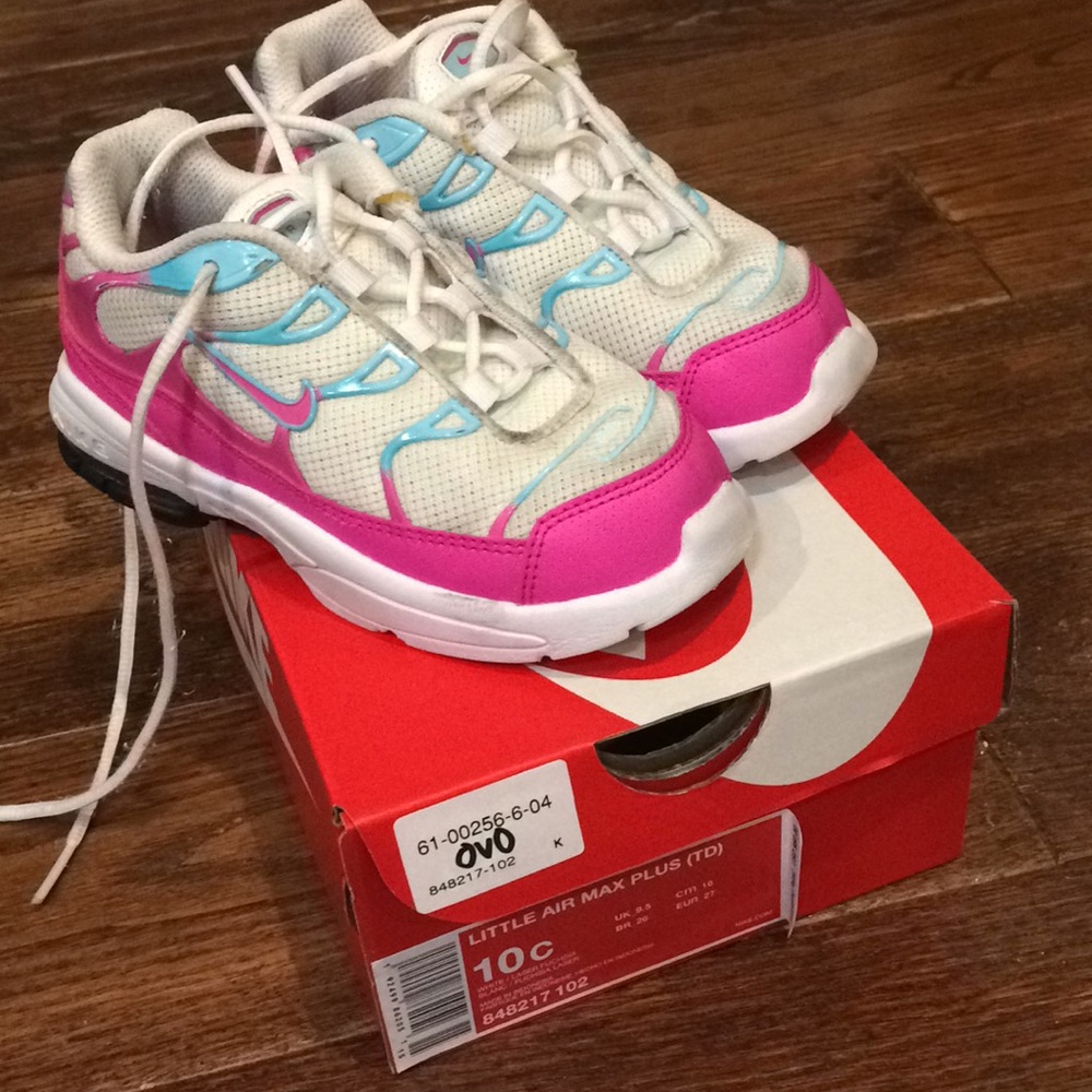Nike Air Max plus - white, pink & blue 10c